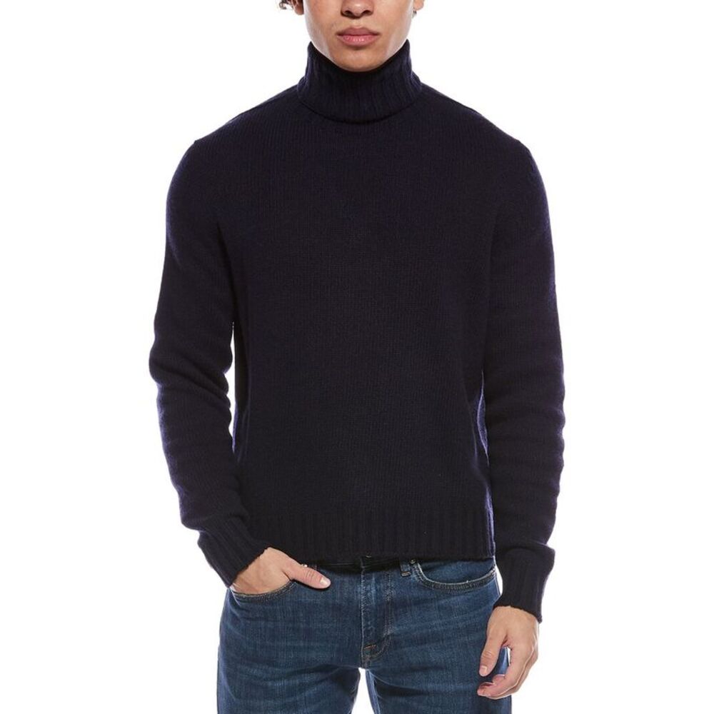 Palm Angels Mens Wool-Blend Turtleneck Sweater, Navy